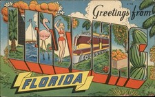 Leesburg Large Letter Linen Greetings c1940s-50s Vintage Postcard picture