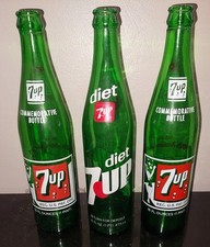 Vintage 50th Anniversary 7up Bottles (2) & (1) Diet 7up Bottle 16oz picture
