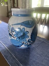 Vintage Tonala Mexico Handpainted Bird Pottery Blue Glaze Vase 12” X 5” picture