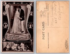 1909 RPPC To Greet You Romantic Couple Kissing & Kittens Valparaiso IN picture