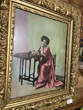 Antique English Victorian Girl Tudor Gold Gilt Gesso Wood Art Picture Frame (K) picture