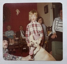 Vintage Photo Family Gathering with Happy Dog Retro Decor Color Snapshot picture