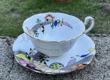 Vtg EB & Co FOLEY China England Abstract Art Deco Birds Teacup & Saucer picture