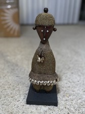 Handcrafted African Tribal Beaded Wooden Figure Sculpture on Stand picture