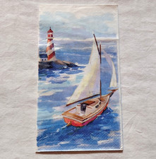 BEAUTIFUL SAILBOAT & LIGHTHOUSE ~ 2 Individual Paper TOWELETTE Decoupage Napkins picture