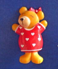 Hallmark COLLAR CLIP Valentines Vintage BEAR GIRL TEDDY with HEARTS Jewelry picture