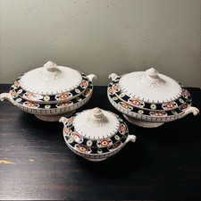 Antique William Hulme Covered Tureen Imari Style Cobalt Blue Orange Gold 687744 picture