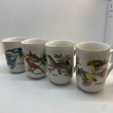 4 John James Audubon Porcelain Mug Set Vintage Cardinal Robin Blue Jay Goldfinch picture