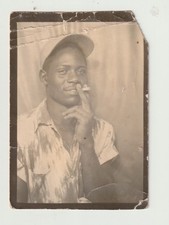 VINTAGE PHOTO BOOTH - YOUNG AFRICAN-AMERICAN MAN, CAP & CIGARETTE picture
