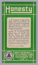 Antique 1910s Southern Bell Telephone Telegraph Honesty Advertising Insert Card picture