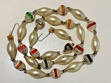 VTG  Silver Mercury Glass Bead Garland - 39 inches - Bugles & Cubes -  Lot #95B picture