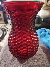 Vintage FTD Ruby Red Inverted Dot Design Glass Vase 10.5