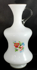 Vintage White Cased Glass Pitcher / Vase Floral Pattern 13