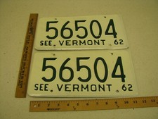 1962 62 Vermont VT License Plate PAIR SET #56504 picture