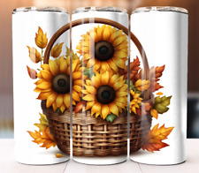 Fall Autumn Sunflower Basket  20oz Tumbler 20 oz Skinny Cup Mug Lid Straw picture
