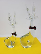 Two Vintage Enesco Clear Art Glass Reindeer Deer Figure Christmas Holiday Decor  picture