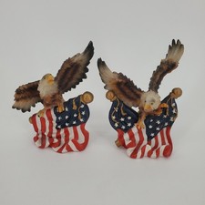 2 Vintage Bald Eagle American Flag Resin Figurines Patriotic USA Decor Statue 5