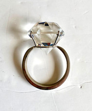 Vintage Giant Novelty Diamond Ring Glass Metal Jumbo Chrome Clear Faux Decor picture