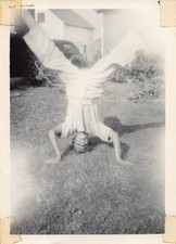Boy Headstand Handstand 1940s Photo Backyard Houses Car Silly Grass Summertime picture