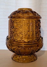 Beautiful VTG Indiana Glass Co Amber Stars and Bars 2 PC Fairy Lamp picture