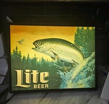 Vintage Miller Lite Beer Rainbow Trout Fish Lighted Bar Sign Man Cave Fishing  picture