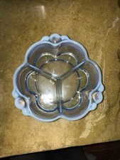Vintage Duncan Miller Candy Dish Blue Opalescent 3 Compartment picture