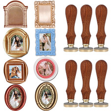 6Pcs 3D Relief Frame Wax Seal Stamp, Removable Brass Heads with 6 Wooden Handle, picture