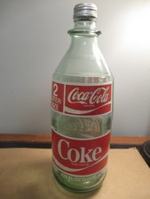 Coca Cola 2 Liter Vintage Old Glass Bottle Green Tint Return for Deposit W/Cap picture