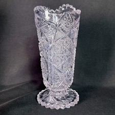 Vintage Lavender Bohemian Cut Glass Crystal Pedestal Vase picture