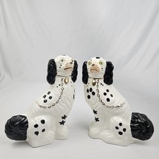 Vintage Staffordshire Style Spaniel Dog pair Seated Porcelain 10” Tall picture