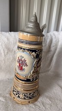 Vintage German Beer Stein Beck’s Brewery Pewter Lid Ornate Ceramic Tankard picture
