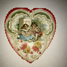 1870's-80's Die Cut Embossed Heart Victorian Valentine Card kids Couple Love picture