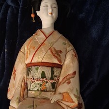 Pristine Vintage Japanese Geisha Ningyo display Doll Silk Brocade Kimono picture
