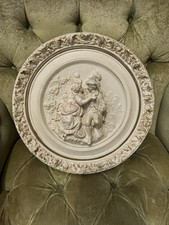 Vintage West Germany High Relief Romantic Courting Couple Wall Plaques Set 2 picture