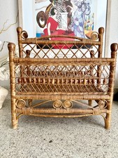 Vintage Wicker & Rattan Victorian Woven Magazine Rack Brown Beads picture