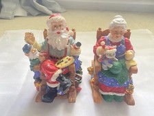 Vintage Santa Mrs Claus Music Box Rocking Chair Christmas Figurines Set WORKS picture