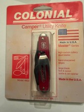 NOS Vintage Colonial Prov USA Hobo Camper Pocket Knife Spoon Fork Opener picture