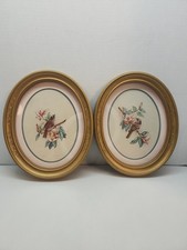 Set Of 2 VTG HOMCO Home Interiors Oval Gold Frame Birds Floral Pictures 11 X 9 picture