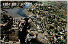 Greetings From Kennebunkport Maine Aerial View Bay Boats City Vintage Postcard picture