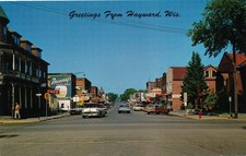 Greetings from Hayward, Wisconsin c.1960s downtown unposted picture