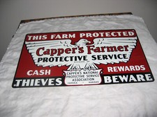 NOS Vintage Capper's Farmer Protective Service Thieves Beware Topeka Kansas Sign picture