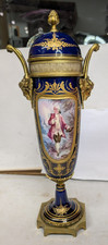 Antique /Vintage Blue Sevres Porcelain Hand Painted Portrait Vase Lidded  Sgn. picture
