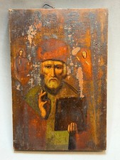 Antique Eastern European Wood Icon St Nicholas Wonderworker Bishop Myra 19th C picture