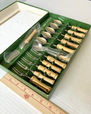 Vintage Japanese Bamboo Handle Breakfast Or Tea Set Utensils Made In Japan, 12pc picture