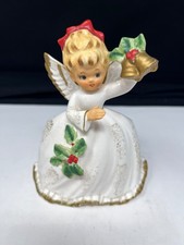 VINTAGE 1950's NAPCOWARE ANGEL HOLDING BELLS PLANTER X6965 LARGE RED HAIR BOW picture