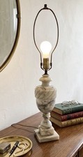 Vtg Neoclassical Urn Shape Lamp White Alabaster Marble Grey Veining EVC No Shade picture