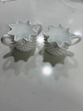 Vintage Fenton Milk Glass Hobnail Star Crimped Cream and Sugar Set picture