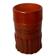 BENTON HARBOR MICHIGAN MI Antique Depression Glass Souvenir Trinket RED CUP picture