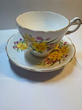 Vintage Regency Bone China Daffodil Tea Cup and Saucer Set Gold Trim Made in Eng picture