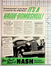 1938 Nash Car Vintage Ad 